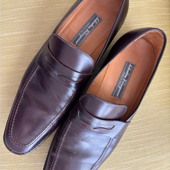 Salvatore Ferragamo Men's Dark Brown Leather Loafers Tramezza Penny loafer